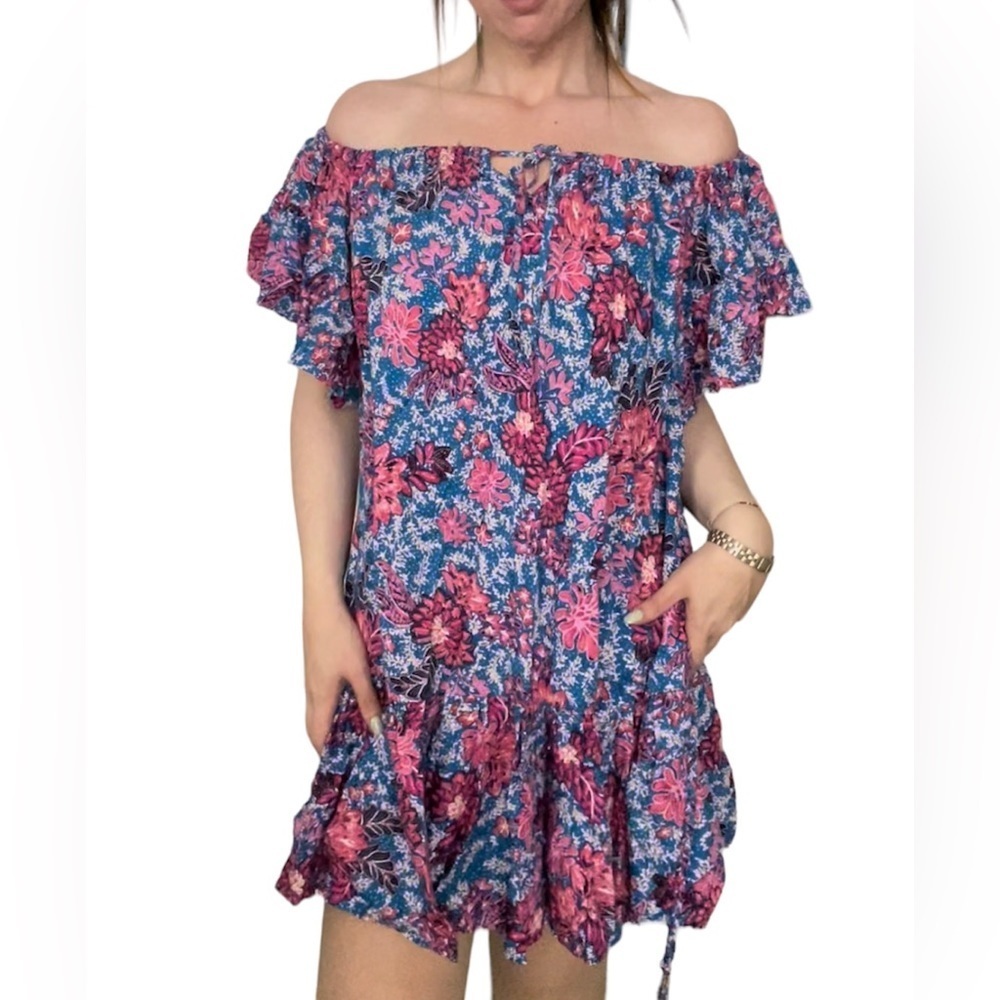 Rachel Roy Floral off shoulder tie waist tassel sun dress M - Picture 3 of 11